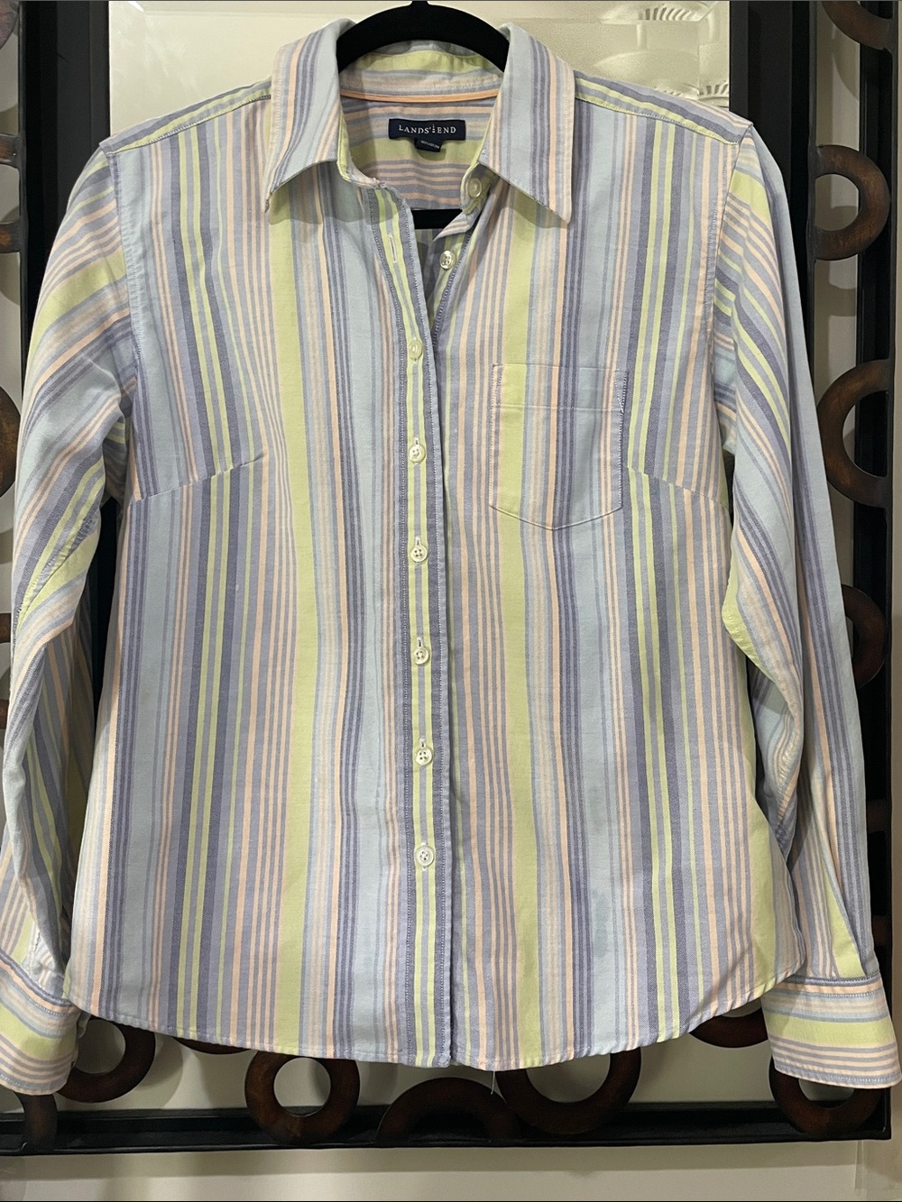 Lands' End Pastel Multi-Stripe Button-Down Shirt